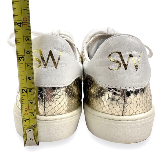 Stuart Weitzman Daryl Metallic Snake Embossed Leather Sneaker Gold Size 7.5B - Picture 11 of 14